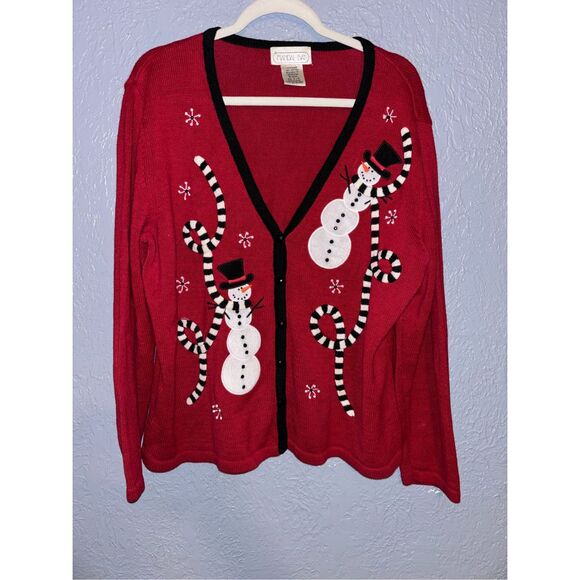Festive Red Snowman Cardigan - Picture 1 of 3